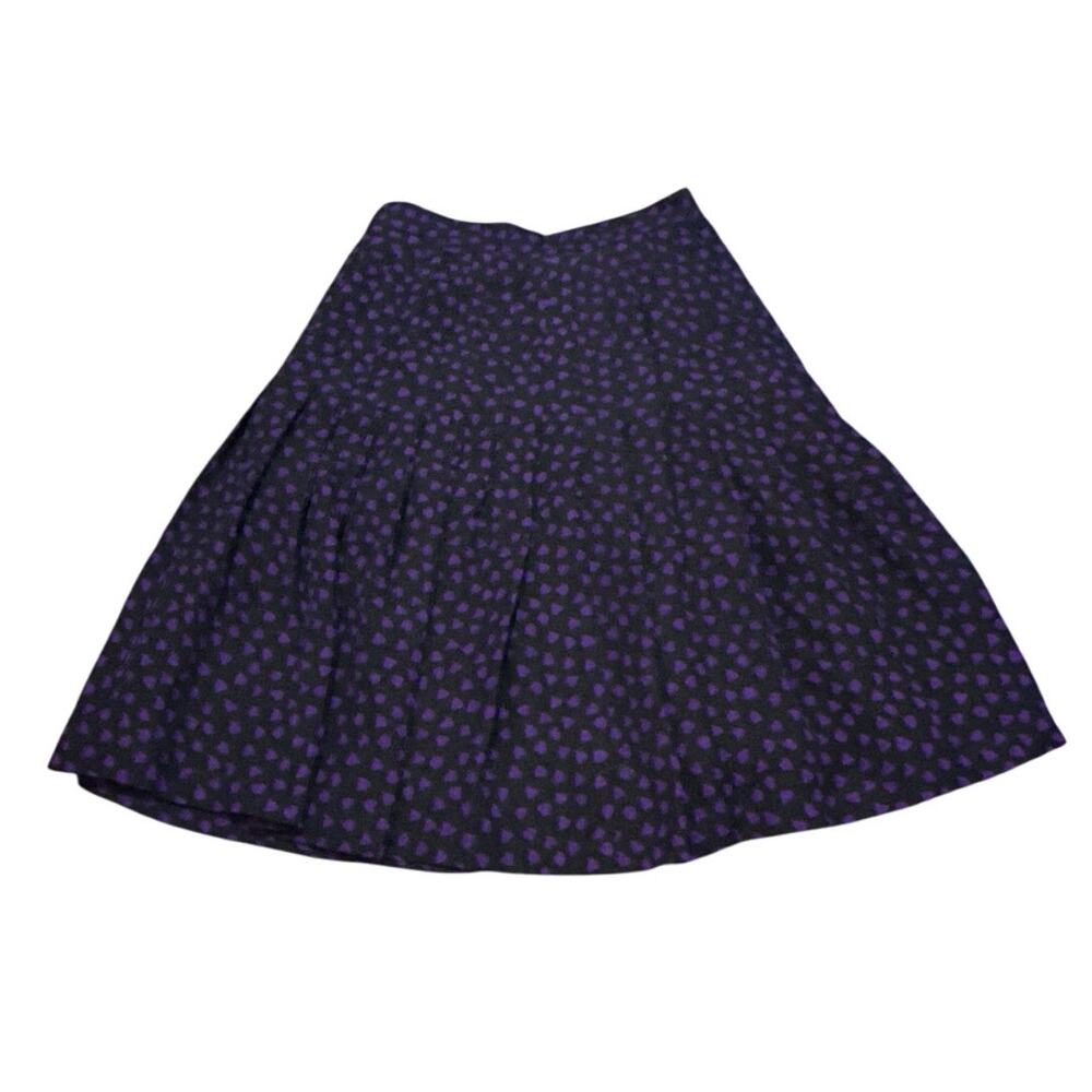 Vintage Emanuel Ungaro Silk Pleated Mini Skirt 8 Purple Heart Print A-Line